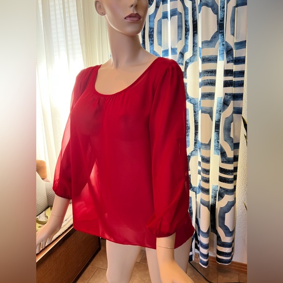 By & By Red Chiffon Giant Bow Blouse Size XL - Picture 8 of 12